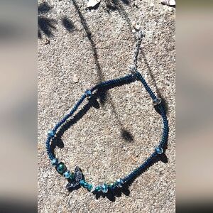 Handcrafted Beaded Choker Butterfly And Swarovski Crystals 15" W/ 2" Extender